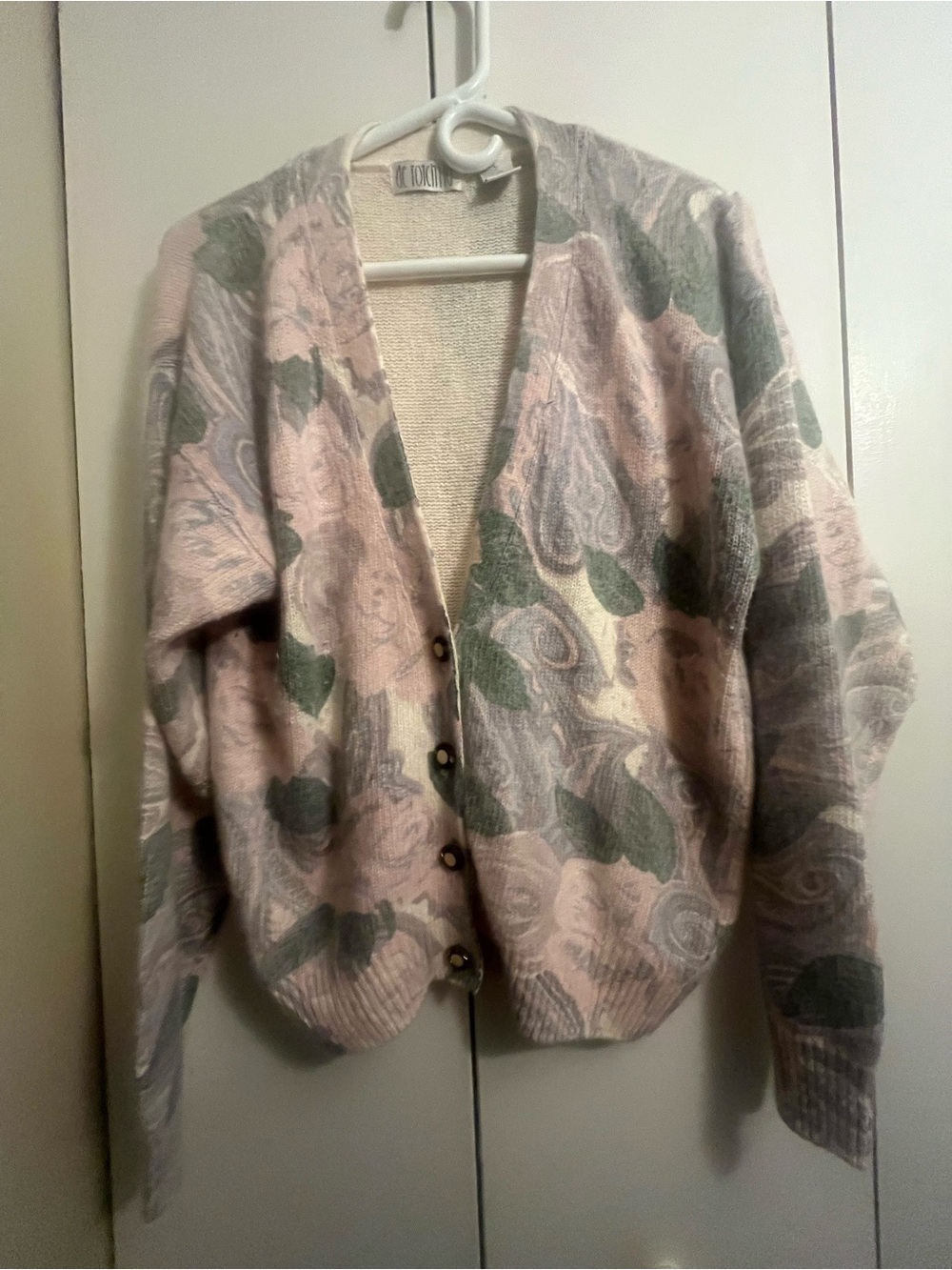 De Rotchilla pink and green floral cardigan. Silk. Angora. Lambswool.